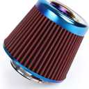 Universal Cold Air Intake Filter Clamp-On Replacement Air Filter Flange Diameter 3 inches/76mm High Performance Washable Filter Red
