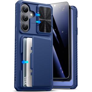 ATATOO for Samsung Galaxy S26+ Plus Case Wallet with Privacy Screen Protector [2 Pack], Built-in Card Holder, Slide Camera Cover, Drop Protection, Rugged Phone Case for Galaxy S26+ Plus 6.7", Blue