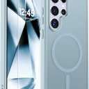 SUPFINE Magnetic for Samsung Galaxy S24 Ultra Case with Screen Protector, (Built-in Magnets) (Military Grade Drop Protection) Slim Translucent Shockproof Phone Case,Sliver Blue