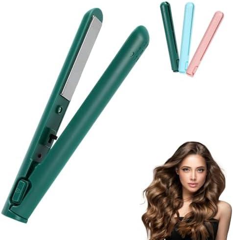 docucher Mini 2-in-1 Curling Iron & Straightener, Green, 1.6" x 7", 400F, Metal Heating Surface, Compact Travel Size 2 Pack