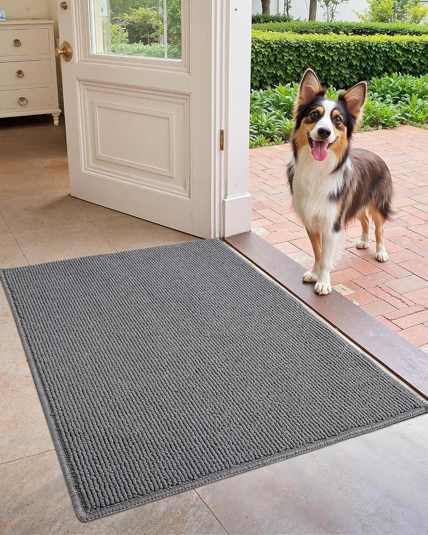 Color&Geometry Large Double Door Mat, 24"x48" Front Door Rug Indoor Entrance Non Slip, Dirt Trapper Absorbent Entry Doormat Washable 2x4, Grey (Rolled-up NO Creases)