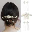 Foyte 5PCS Pearl Hair Comb for Wedding Pearls Hair Clips Bridal Pearl Bobby Pins Set Gold Bridesmaid Hair Accessories for Women and Brides