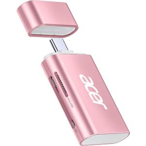 Acer USB C SD 4.0 Card Reader, 2 in 1 UHS-II Micro SD Card Reader to Type C Adapter for MicroSD, SDXC, SDHC, RS-MMC Compatible with iPhone 15/16, MacBook Pro/Air, Laptop, Tablet(Pink)