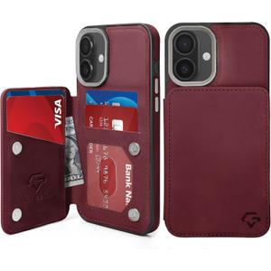 GUERNICA for iPhone 16 Wallet Case with RFID Blocking Card Holder for Women Men, Kickstand Shockproof Phone Case for iPhone 16(6.1"),Wine Red