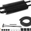 Upgrade 2 Pass Aluminium Transmission Oil Cooler, 5/16" Universal 2 Rows Tube And Fin Cooler Kit Engine With Hose Mounting, Black