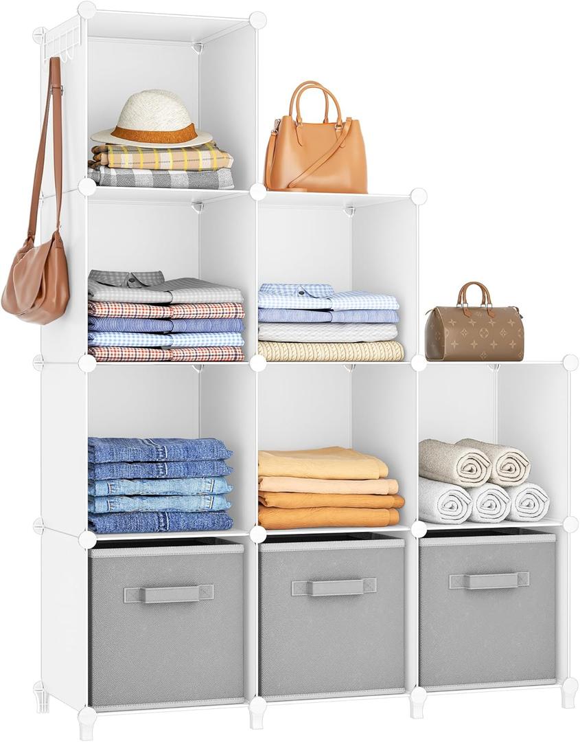 HOMIDEC Closet Organizers and Storage, 9 Cube Storage Organizer, Portable Closet Organizer Cubes Shelves for Clothes, Bedroom, Kids Room, Bathroom, Wardrobe, White (Large)