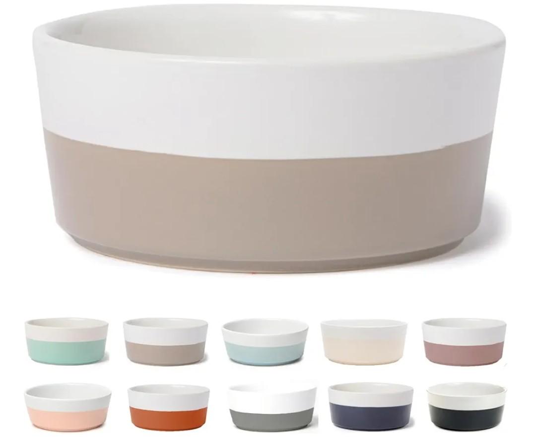 Waggo Dipper Ceramic Dog Bowl for Small and Large Breeds - Heavyweight and Durable Pet Food and Water Dish Crock, Dishwasher Safe, Modern (Vintage Grey, Large)