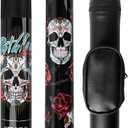 Pool Cue Stick - 58" Canadian Maple 13mm Tip Billiard Pool Stick (20oz, Black/Skull and Case)