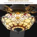 Tiffany Ceiling Fans with Lights - 52" Ceiling Fan Chandelier with 5 Dual-Blades and Glass Shade, 6 Speeds and Reversible, Indoor and Outdoor, Retro Style