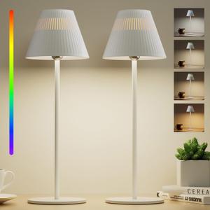 Honeywell Cordless Table Lamps Rechargeable Set of 2, M1 Sunturalux Portable LED Desk Lamp 5200mAh 4Color 9RGB Dimmable Bedside Lamps for Restaurant/Bedroom/Bars/Party/Camping Night Light (White-5500K)