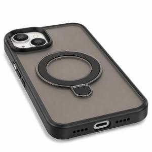 Magnetic Ring Stand Case for Apple iPhone 13 Black | Frosted Matte Translucent Back Cover | 360° Foldable Kickstand | Camera Protection | Anti-Scratch Shockproof Slim Protective Case