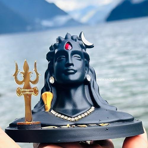 All Hindu God Mahadev Figurine Idol for Table Top and Car Dashboard Mahakal with Trishool Trident. Shiva Black Statue Mahadev Shivji for Car, Home, and Office Decor Indian Sculpture (Adiyogi Black)
