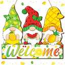 Summer Welcome Sign Wooden Fruit Gnome Hanging Sign Holiday Door Sign with Ropes Hanging Decoration with Lemon Watermelon for Summer Front Door Porch Farmhouse Outdoor Home Decor (Gnome Fruit)