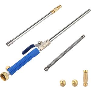 High Pressure Power Washer Sprayer Wand with Flexible Hose Nozzle, 39'' Hydro Jet Power Washer Cleaning Tool, Wand Lance for Gutter Patio Car Pet Window Glass Blue (38 in)