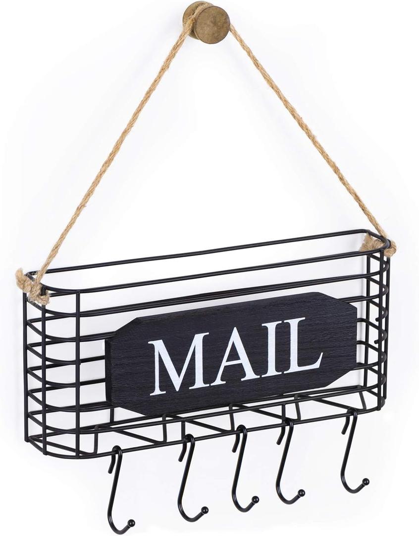 SRIWATANA Mail Key Holder for Wall, Mail Organizer Wall Mount, Small Size, Black
