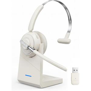 Bluetooth Headset, Wireless Headset with Mic for Work, Noise Cancelling Microphone, USB Dongle,Charging Stand, Mute Button for PC, Zoom, Teams, Office & Call Center, Cell Phones, Work from Home