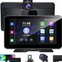 Wireless Carplay Screen for Car, 7'' Portable Car Play with Backup Camera, 4K Dash Cam, for Apple Carplay & Android Auto, GPS Navigation, Car Audio Receivers Bluetooth/Mirror Link/FM/Siri 64G