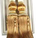 Curtain Tiebacks Holdbacks Sling Binding Rope Handcrafted Tassels Lantern Single Hanging Ball Tie Backs Home Office Window Decorative Drapery Fasteners Fringe Ropes 2 Pack (Gold)