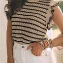 SOLY HUX Women's Striped Knit Top Ruffle Sleeve Crew Neck Going Out Summer Sweater Vest