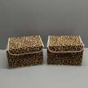 2PCS Storage Bin with Lid Leopard Print Cute Velvet Fabric Storage Basket Box Faux Leather Handles PP Plastic Board Foldable Washable Lidded Closet Shelf Organizer Container (Small Size)