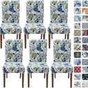 SPRINGRICO White Chair Covers for Dining Room 6 Pack, Stretch Floral Dining Chair Cover, Washable Spandex Kitchen Parsons Chair Slipcovers, Seat Protector for Home or Party (Set of 6, FLORAL3)