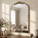 Arched Wall Mirror, 24" x 36" Vintage Carved Bathroom Mirror with Antique Bronze Aluminum Frame, Retro Decorative Wall Mirror for Bedroom, Living Room, Entryway, Fireplace & Hallway