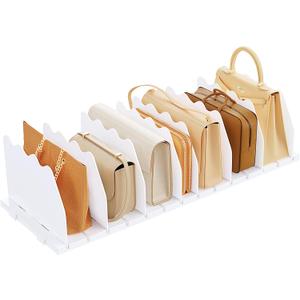 SPACEKEEPER Shelf Divider for Closet, Adjustable Purse Organizers Handbag Separators Storage Organizer Bookshelf Separator Dividers in Bedroom Office Kitchen Bathroom, White