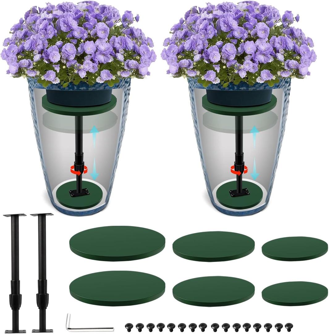 Axcoix 2 Pack Adjustable Height Plant Risers for Inside Pots, 12-21" Planter Inserts for Large Pots, Pot Fillers for Tall Square Round Taper Planters (6" 8" 10" Base or Top)