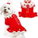ABRRLO Cute Small Dog Sweaters Dress for Girls Red Dog Christmas Sweater Puppy Xmas Outfits Fall Winter Female Pet Clothes for Cold Weather Doggie Costumes Knitwear Chihuahua Shih tzu Teacup(Red,L)