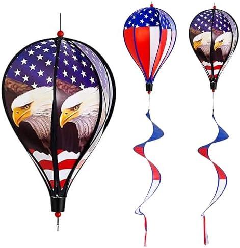Pack 43-Inch Patriotic American Flag Hot Air Balloon Wind Spinner Twister, Outdoor Hanging Windmill Decor for Garden Lawn Yard, Fourth of July, Memorial Day, and Veterans Day Decorations
