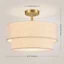 AUQUEE 16.5" Semi Flush Mount Ceiling Light, 3-Light Gold Ceiling Light Fixture with Linen Fabric Shade, Double Drum Modern Close to Ceiling Light for Bedroom, Hallway, Kitchen, Entryway, Dining Room