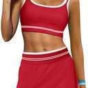 Yanekop Womens Athletic Skirt Sets 2 Piece Workout Sets Tennis Golf Outfit Cropped Tank Top and Skort Set Gym Yoga(Red, XS)