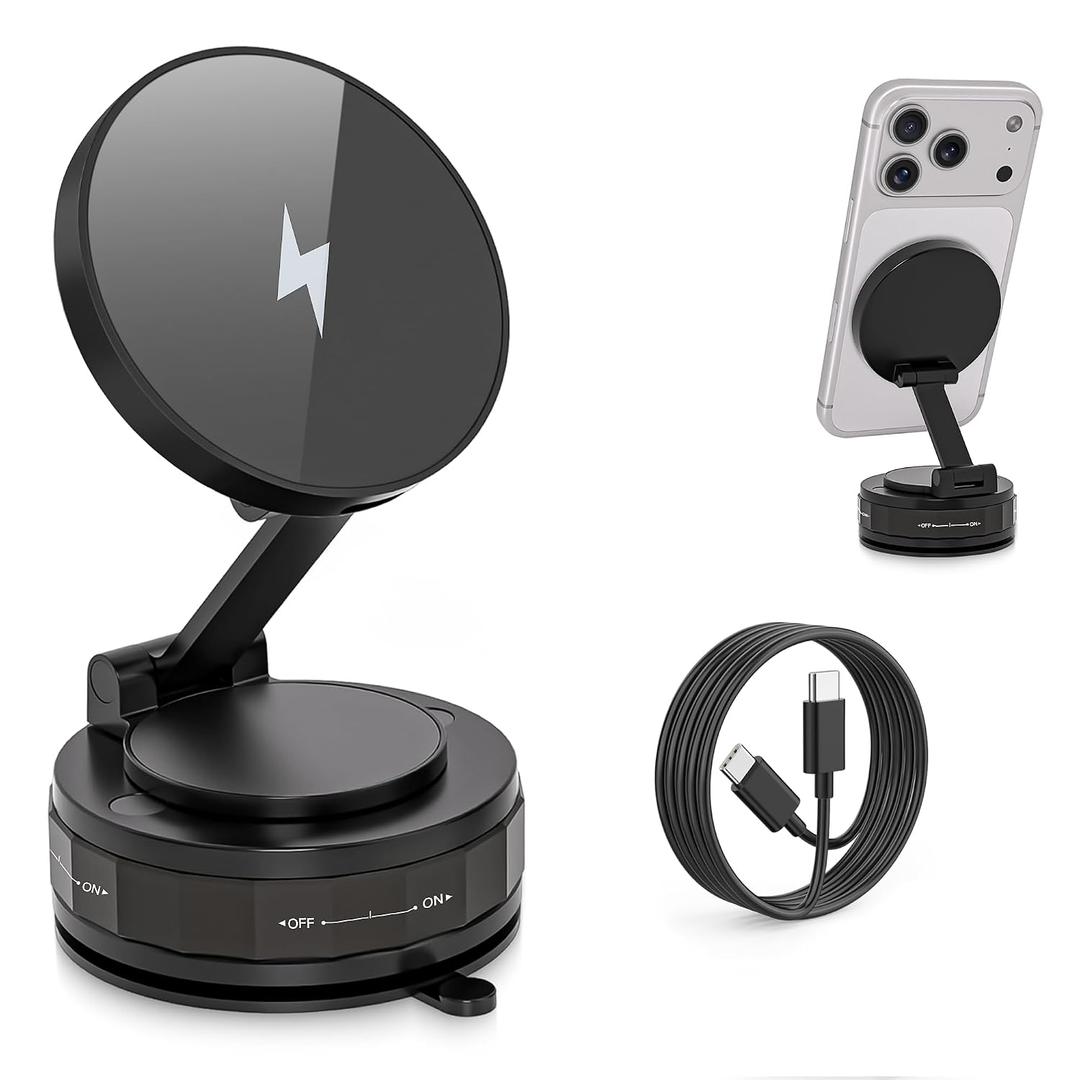 Mag-Safe Car Mount Charger for iPhone, 15W Magnetic Wireless Fast Charging for Car 360 Adjustable Magnetic Phone Holder Compatible with iPhone 17 16 15 14 13 12 11 X/XS, Samsung S23 Ultra S22 S21 S20