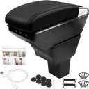 Center Console Armrest Compatible with Nissan Kicks 2016 2017 2018 2019 2020 2021 with 7 USB Port Cup Holder Double Layer Organizer Storage Box (All Black)