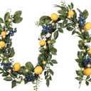 Valery Madelyn 6ft Pre-Lit Lemon Garland with Greenery, Thick Spring Summer Garland for Mantle with Lights, Artificial Fruit Vine for Stairs Fireplace Table, Farmhouse Kitchen Home Wall Party Decor
