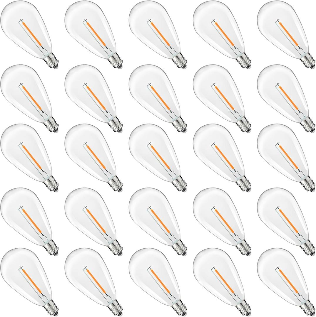 S14 Replacement LED Light Bulbs, Shatterproof & Waterproof 0.6W S14 LED Bulbs, Outdoor String Lights, E12 Base Patio Edison LED Light Bulbs, Warm White 2200K Plastic 40LM Non-Dimmable 25 Pack