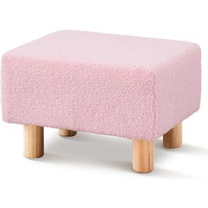 Wimarsbon Ottoman,Modern Footrest with Soft Padded Seat,Teddy Velvet Foot Stool with Wood Legs,Small Square Pouf for Living RoomBedroom and Office (Pink)