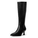 IDIFU Women's Black Knee High Tall Boots Gogo Pointed Toe Low Kitten Heel Long Fall Boot Side Zipper for Women Ladies Dress Dressy Office Evening Fashion Small Heeled Boots(Black Pu, 7)