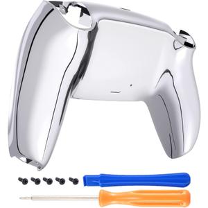 eXtremeRate Chrome Silver Glossy Custom Back Plate Bottom Shell Compatible with ps5 Controller, Replacement Back Shell Cover Compatible with ps5 Controller