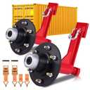 Red 6 Holes Shipping Container Wheels Kit with Heavy Duty Axle & Ratchet Strap - Fast, Safe 20ft-40ft Container Transport