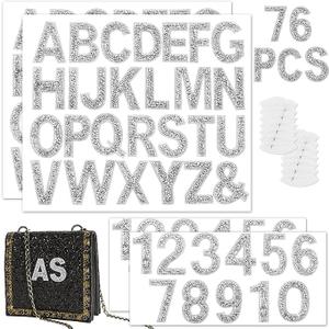 76 PCS Rhinestone Letter Stickers, 2.4 Inch Silver Glitter Alphabet Sticker with Sewing Kits, Self Adhesive A-Z & 0-9 Letter Number Stickers for DIY Arts and Crafts Decor, Clothes, Bags, Hats