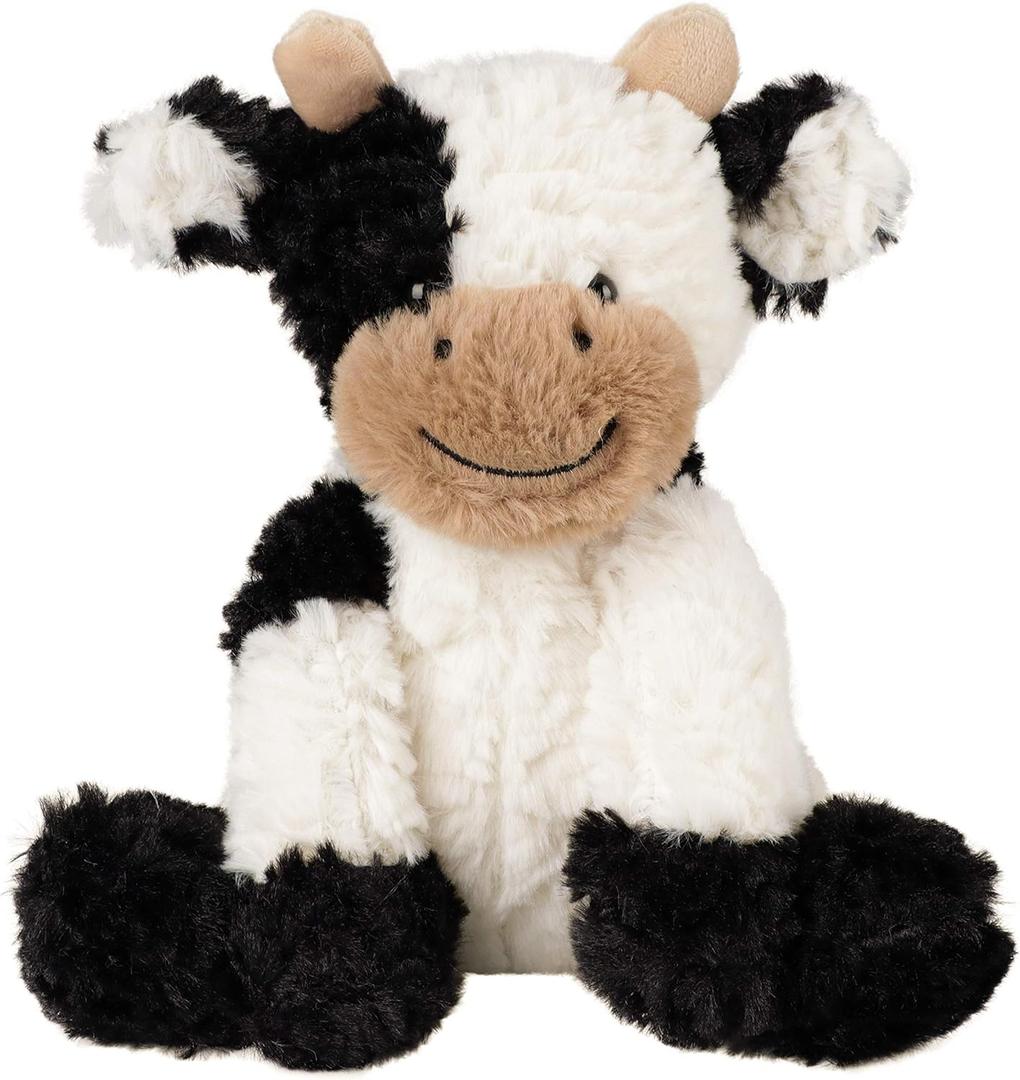 Hopearl Adorable Plush Cow Toy Floppy Dairy Cattle Soft Stuffed Animal Cute Birthday Gifts for Boys Girls Kids Toddlers, 9'' (Black and White)