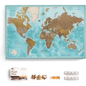 Canvas World Map with Cork Pin Board - English Lettering - Decorative Wall Decoration for All Rooms - Canvas Pictures with World Map Motif (90x60 cm, Pattern 10)