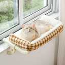 MEWOOFUN Window Sill Perch for Indoor Cats, One-Step Sliding Clamping Slot Adjustment Cat Hammock With Removable Covers, Bed for Windowsill & Bedside (Brown, Large)
