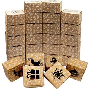 VEYLIN 24Pack Christmas Bakery Boxes with Window, 4 x 4" x 2.4" Kraft Small Holiday Cookie Boxes for Xmas Gifts Cookie Cupcake