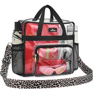 MAY TREE Clear Bag for Stadium Events, 12x6x12 Clear Tote Bag with Removable Strap, Transparent Bag for Concert Sports Festival, Leopard-Strap
