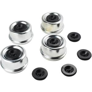 4PCS 2.44inch Trailer Bearing Dust Cap Trailer Axle Dust Cap Axle Wheel Hub Bearing Grease Cover Dust Cap with Extra 4 Rubber Plugs Compatible with Most 5200 lbs to 6000 lbs 6k 7k Axles