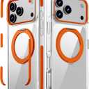Magnetic for iPhone 17 Pro Max Case with 360° Spin Stand, Compatible with MagSafe, Military-Grade Protection, Detachable Strip, Anti-Yellowing Clear Phone Case for iPhone 17 Pro Max 6.9" Orange