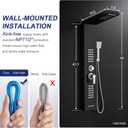 ROVATE LED Shower Panel Tower System Stainless Steel, Rainfall Waterfall Shower Panel with Jets and Handheld, 5 in 1 High Pressure Shower Tower System with Tub Spout, Black