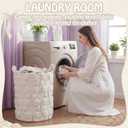 Blushtier White Bow Laundry Hamper Girls Room Decor Coquette White Bow Plush Faux Fur Basket Kids Large Storage Basket Collapsible Organize Bins for Gifts Toys Blanket Clothes Nursery Bedroom